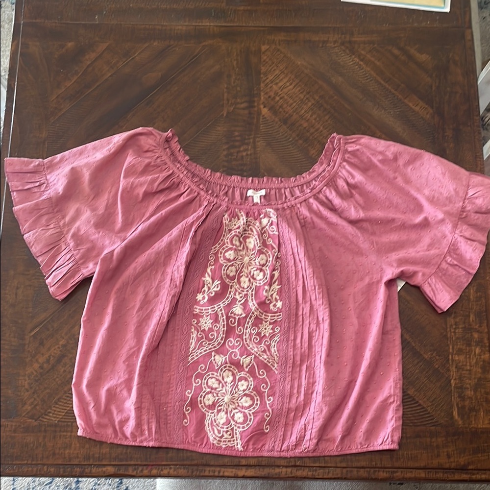 Maurices Pink Crop Blouse with Flutter Sleeves